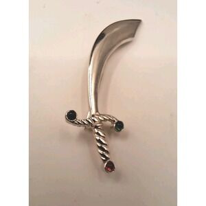 Vtg. Crown Trifari Jeweled Handle Silver Tone Sword Cutlass Pin Brooch 2"
